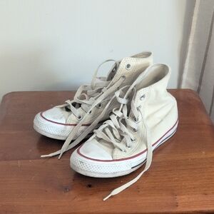 Converse Cream High-Top Sneakers with Red Trim